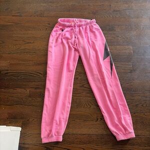 Aviator Nation Pink Sweatpants with Black Lightning Accent